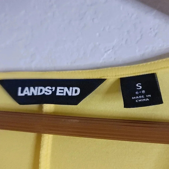 Lands’ End Size S/6-8 Short Sleeves Stretch Slip Dress pulled on yellow - Picture 6 of 9
